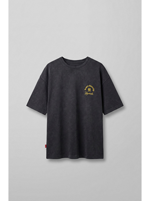Abluka Online Erkek Oversize Yıkamalı Arkası Baskılı T-Shirt Siyah - S000521900-19351