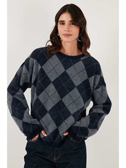 Lela Baklava Desenli Oversize Bisiklet Yaka Yumuşak Dokulu Kazak 4616262 - S000480559-21164