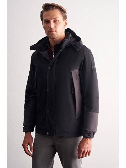 İMZA Siyah - Antrasit Kapüşonlu Yaka Bondid Yırtmaçsız Casual Mont 1007255134 - S000505623-37421