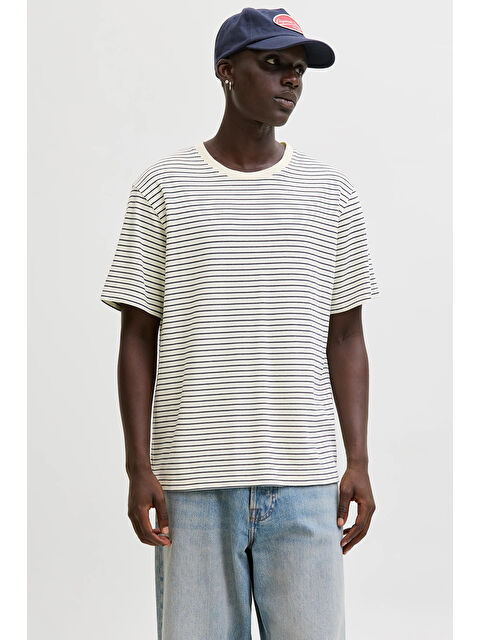 Jack & Jones Essentials Jjedover Pamuklu Relaxed Fit Çizgili T Shirt 12288015