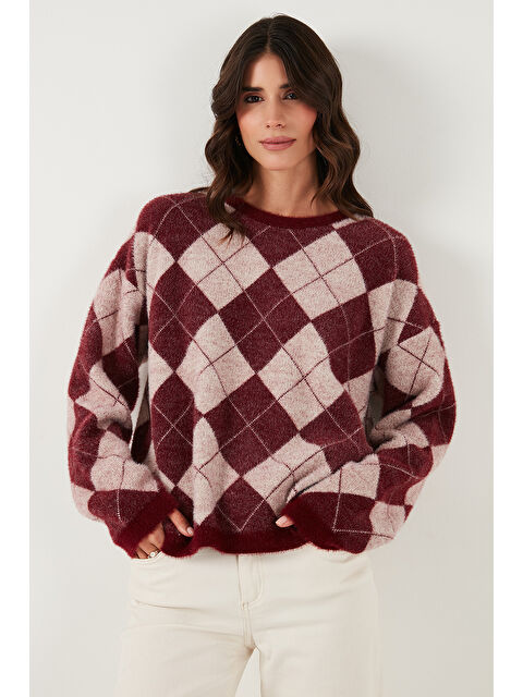 Lela Baklava Desenli Oversize Bisiklet Yaka Yumuşak Dokulu Kazak 4616262 - S000480559-19951