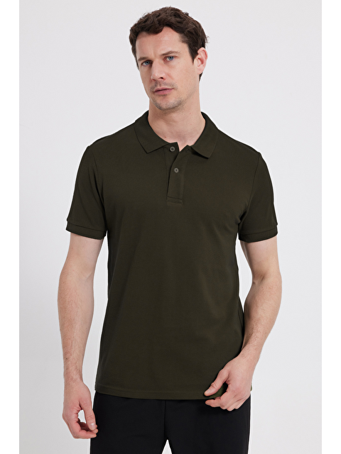 TUDORS Erkek Slim Fit Dar Kesim %100 Pamuk Haki Polo Yaka Tişört - S000519596-18547