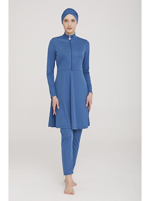 Rozamay Likralı Tam Kapalı Tesettür Mayo Maysız Düz 9020 Petrol - S000141483-20019