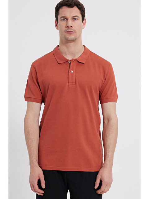 TUDORS Erkek Slim Fit Dar Kesim %100 Pamuk Turuncu Polo Yaka Tişört - S000519598-20013
