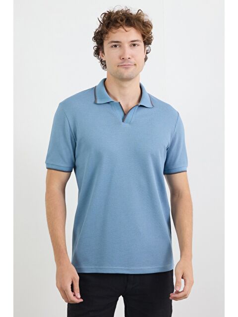 Fullamoda Çizgili Waffle Kumaş Polo Yaka Tişört - S000407882-17234