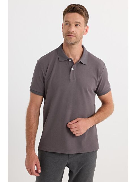 TUDORS Erkek Regular Fit Klasik Kesim Pamuklu Yumuşak Dokulu Serin Tutan Kumaş Düz Gri Polo Yaka Tişört - S000519601-20600