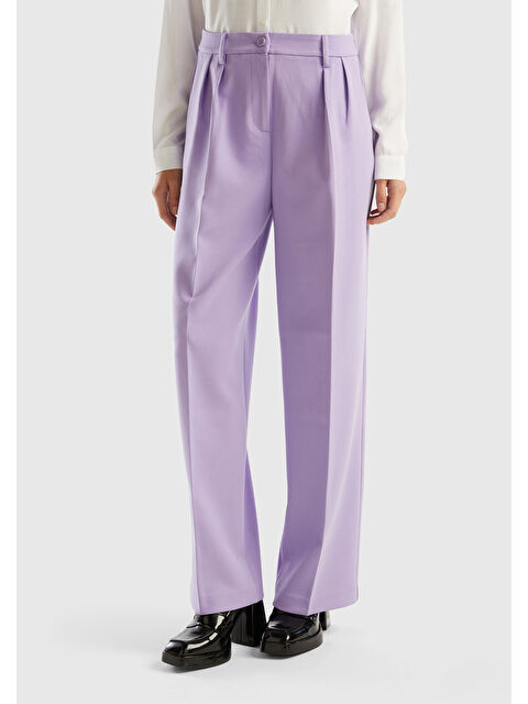 United Colors Of Benetton Kadın Lila Poliviskoz Bol Paça Pileli Pantolon - S000279076-17878