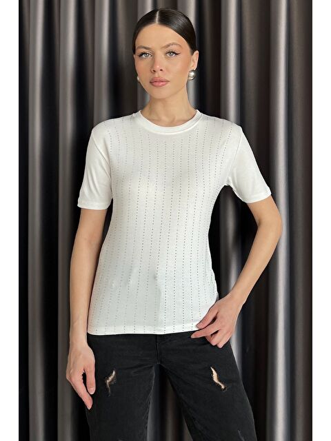 Gülseli Kadın Bisiklet Yaka Taş İşlemeli Elastanlı Bluz - S000379983-19966