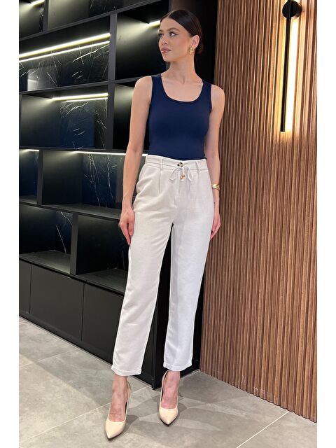 Gülseli Kadın Yüksek Bel Duble Paça Keten Pantolon - S000379991-25636