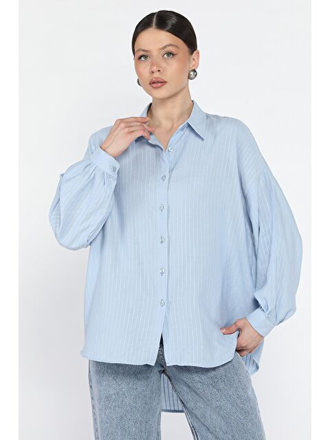 Gülseli Çizgi Desenli Kadın Gömlek - S000379944-17234