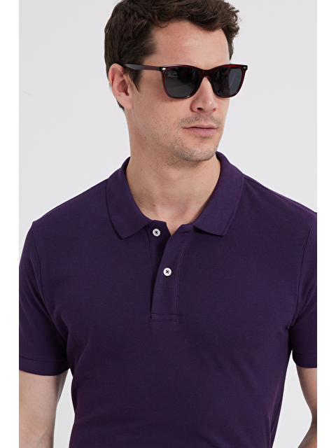 TUDORS Erkek Slim Fit Dar Kesim %100 Pamuk Mor Polo Yaka Tişört - S000519605-20042