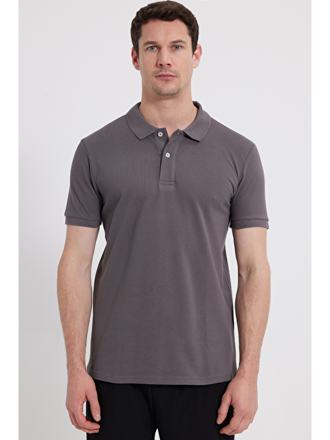 TUDORS Erkek Slim Fit Dar Kesim %100 Pamuk Gri Polo Yaka Tişört - S000519608-20600