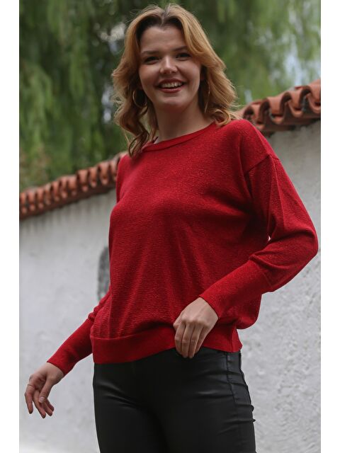 Chiccy Kırmızı Yuvarlak Yaka Uzun Kol İnce Simli Triko Kazak 65 62 - S000468963-20045