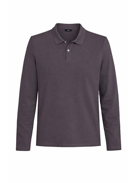 TUDORS Erkek Standart Fit Rahat Kesim Pamuklu Yumuşak Dokulu Düz Pike Uzun Kollu Füme Polo Yaka Tişört - S000519617-37485