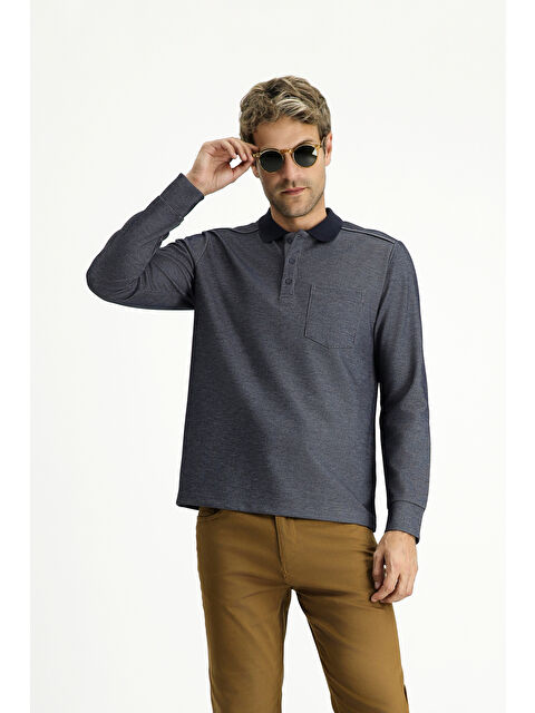 Kiğılı Polo Yaka Regular Fit Desenli Sweatshirt