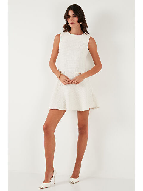 Lela Pamuklu Regular Fit Bisiklet Yaka Düğme Detaylı A Kesim Mini Abiye Elbise 6525687 - S000480554-19965