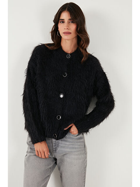 Lela Yumuşak Tüylü Regular Fit Bisiklet Yaka Düğmeli Hırka 4617007 - S000480560-19351