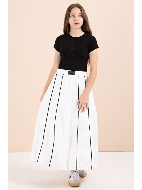 Cansın Mini Beyaz Çizgili Balon Etekli Kısa Kol Badili 2li Kız Çocuk Takım 23460 - S000490536-20063