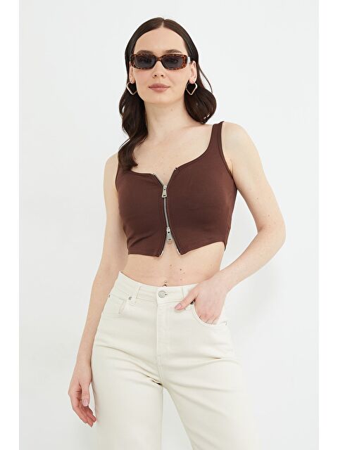 Fullamoda Basic Çift Fermuarlı Kaplı Bluz