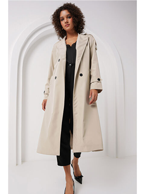 Bigdart 5941 Kruvaze Yaka Uzun Trençkot - Taş - S000291461-25636