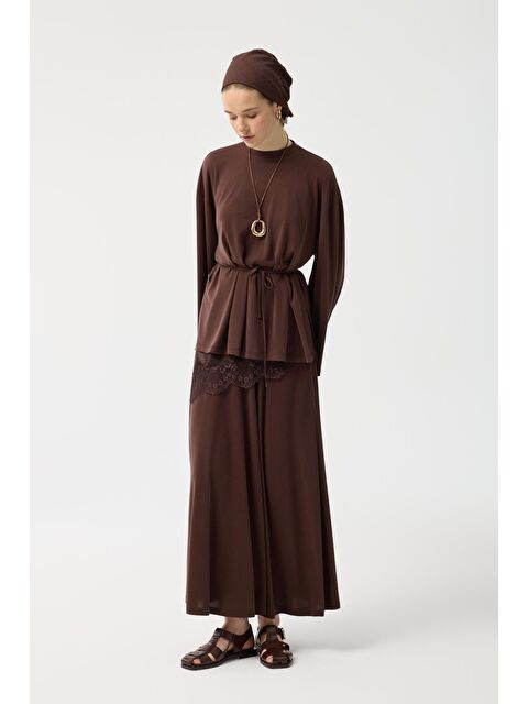 Kadriye Baştürk Modal Cupra Etek Takım Kahverengi