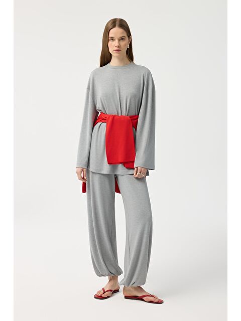 Kadriye Baştürk Modal Cupra Jogger Pantolon Takım Gri Melanj