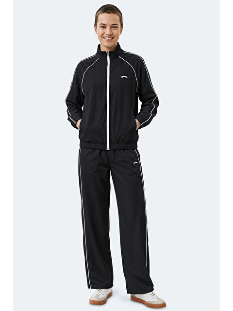 SLAZENGER REVEL Kadın Dik Yaka Fermuarlı Siyah Eşofman Takımı