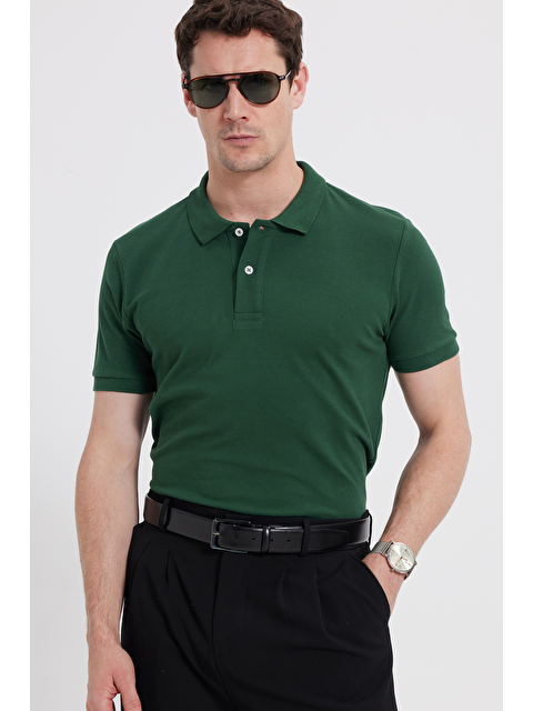 TUDORS Erkek Slim Fit Dar Kesim %100 Pamuk Haki Polo Yaka Tişört - S000519626-18547