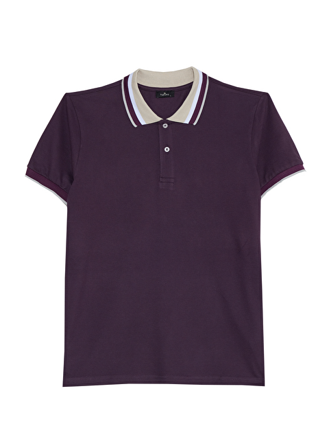 TUDORS Erkek Slim Fit Dar Kesim %100 Pamuk Eflatun Polo Yaka Tişört - S000531981-4067