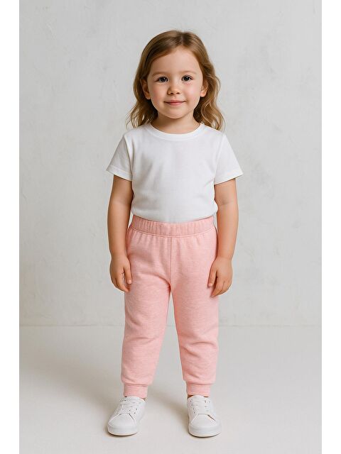 Luess Kız Çocuk Yumuşak Dokulu  Beli  Ve Paçası Lastikli Pamuklu Pantolon - Pudra (3-4 Yaş 8-9 Yaş) - S000378677-20024