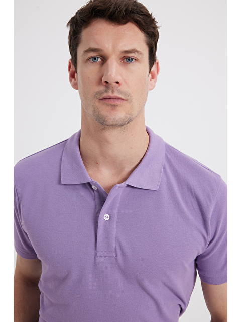 TUDORS Erkek Slim Fit Dar Kesim %100 Pamuk Mor Polo Yaka Tişört - S000519629-20042
