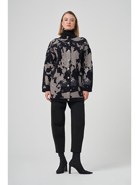 Nuss Desenli Düğme Detay Angora Hırka 7006 Siyah - S000480539-19351