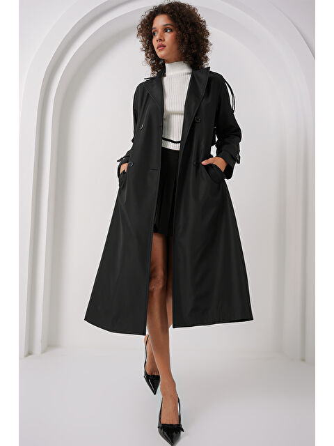 Bigdart 5941 Kruvaze Yaka Uzun Trençkot - Siyah - S000291461-19351