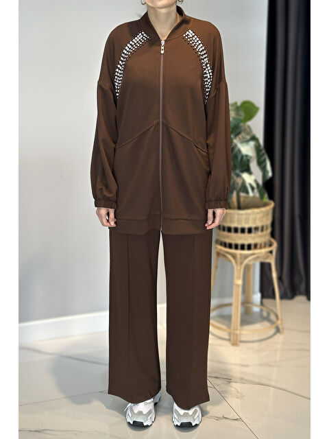 Remsa Önü Taş Detay Penye Takım 2015 Kahverengi - S000480569-19413