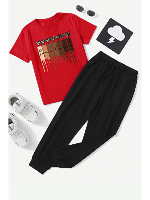 uyguntarz Çocuk Leopar Kalp Baskılı Alt - Üst Eşofman Takımı - S000289548-20045