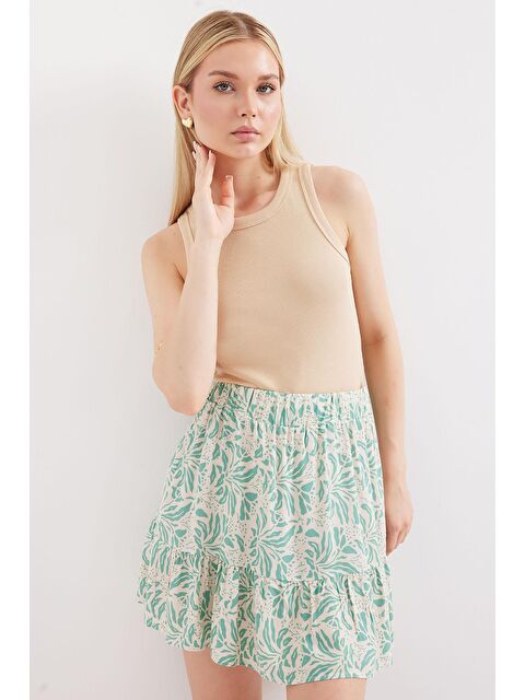 Bigdart 1884 Desenli Viskon Mini Etek - E.Yeşil - S000085431-37469