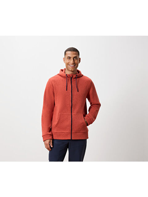 Tchibo Erkek Kapüşonlu Örgü Polar Fermuarlı Sweatshirt,Turuncu - S000486011-20013