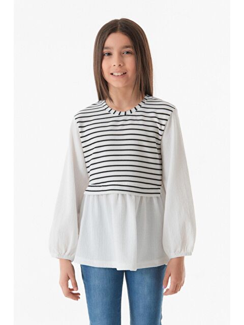 Fullamoda Çizgili Bisiklet Yaka  Kız Çocuk Bluz - S000181733-19965