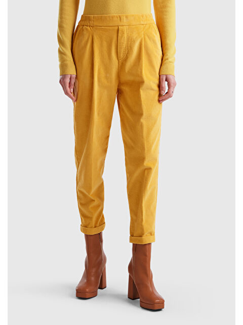 United Colors Of Benetton Kadın Hardal Beli Lastikli Kadife Pantolon - S000279003-20074