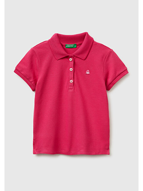 United Colors Of Benetton Kız Çocuk Koyu Pembe Logolu Pike Polo T-Shirt