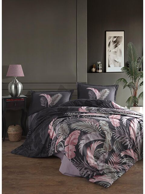 Clasy Ranforce %100 Pamuk Nevresim Takımı Çift Kişilik Hena V1 Antrasit - S000178966-29666