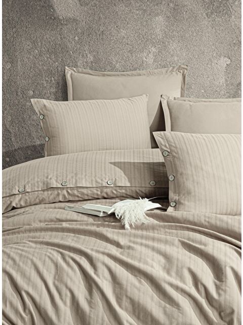 Nordqueen %100 Pamuk Çift Kişilik Düğmeli Nevresim Seti Arsida Bej - S000167901-19928