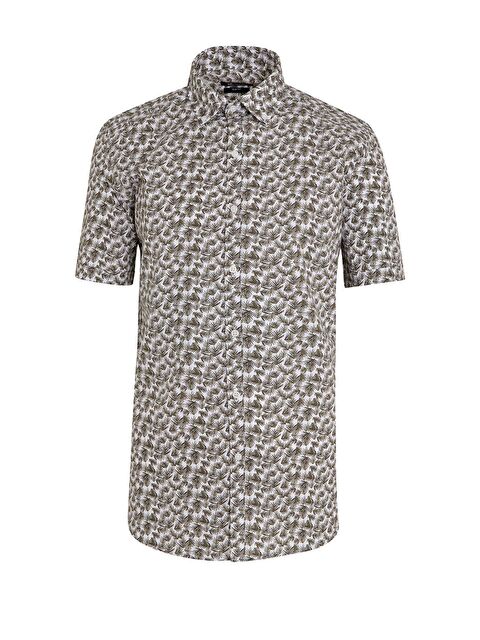 Hatemoğlu Yeşil Slim Fit Baskılı 100% Pamuk Kısa Kol Spor Gömlek - S000244881-18194