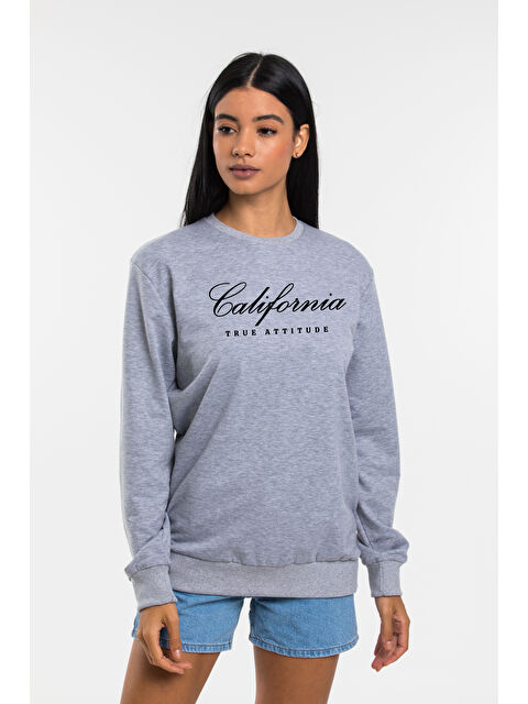 Süperlife Kadın Bisiklet Yaka Regular Kalıp İnce Californıa Baskılı Sweatshırt SPR24SWK125 - S000292694-17308
