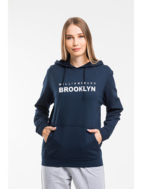Süperlife Kadın Kapüşonlu Rahat Kalıp İnce Wıllamsburg Brooklyn Baskılı Swetashırt spr24swk123 - S000292696-21164