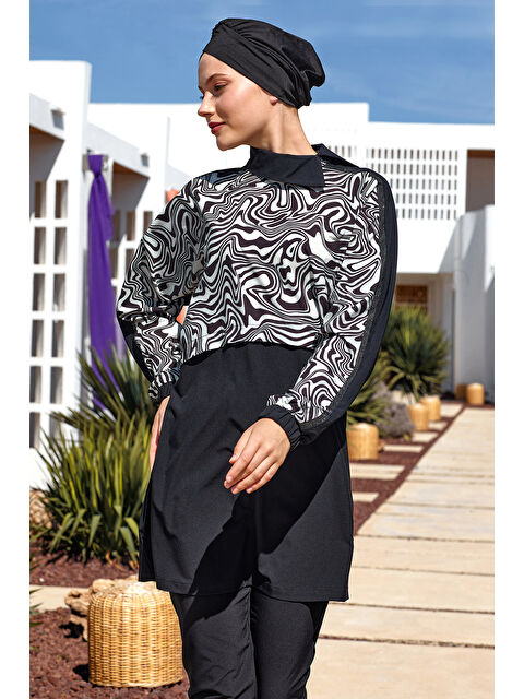 Remsa Mayo Spor Elastan Tam Kapalı Tesettür Mayo Zebrı 1224 Siyah - S000367391-22238