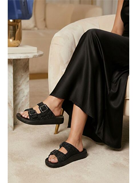 Oksit Lotu Kadın Işıltılı Çift Tokalı Anatomik Tabanlı Günlük Terlik - Simli - S000509389-19351