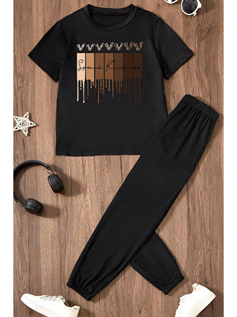 uyguntarz Çocuk Leopar Kalp Baskılı Alt - Üst Eşofman Takımı - S000289548-19351