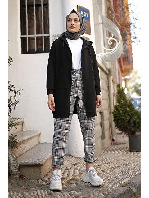 Lamelif Cepli Fermuarlı Hırka Siyah - S000518381-19351