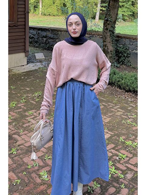 Lamelif Kayık Yaka Triko Kazak Gül - S000517981-20028